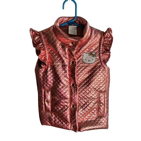 Hello Kitty Sanrio  Quilted Puffer Vest Girls 5 Pink Shean Sequin Logo - Picture 1 of 6